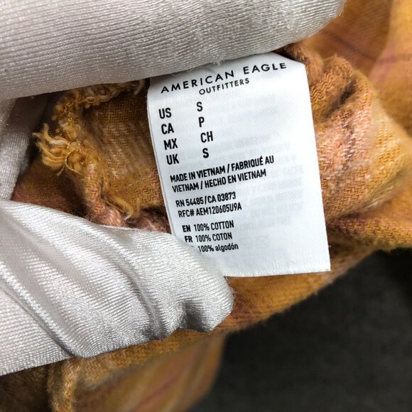 American Eagle Oversized Flannel Shirt Womens S Mustard Yellow Plaid Button Down - Picture 9 of 9